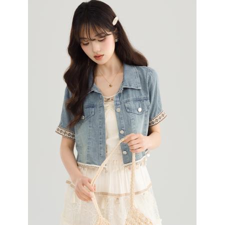 BY13367# 短袖牛仔外套女夏季薄款新款宽松复古小个子外搭短款上衣 服裝批發女裝批發服飾貨源