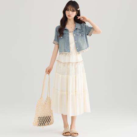 BY13367# 短袖牛仔外套女夏季薄款新款宽松复古小个子外搭短款上衣 服裝批發女裝批發服飾貨源