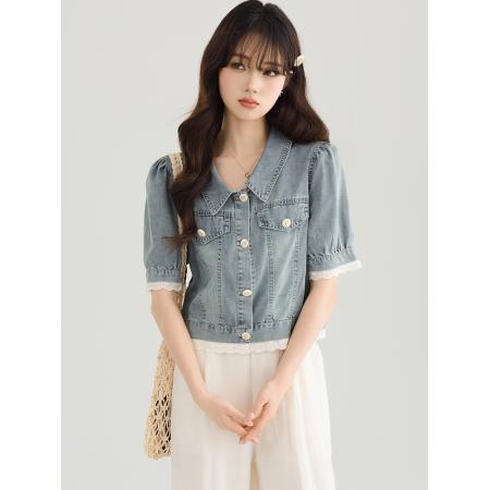 BY13368# 新款牛仔外套短袖时尚小个子宽松显瘦休闲百搭短款上衣 服裝批發女裝批發服飾貨源