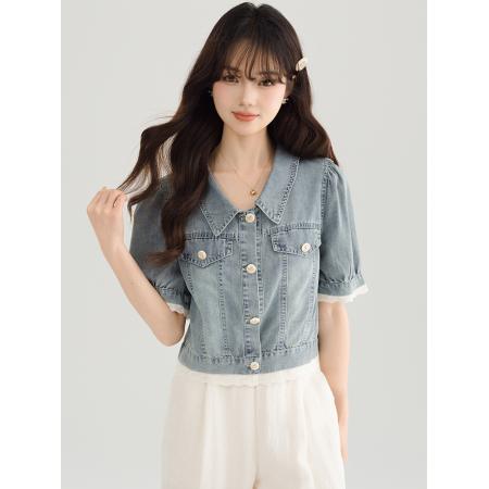 BY13368# 新款牛仔外套短袖时尚小个子宽松显瘦休闲百搭短款上衣 服裝批發女裝批發服飾貨源
