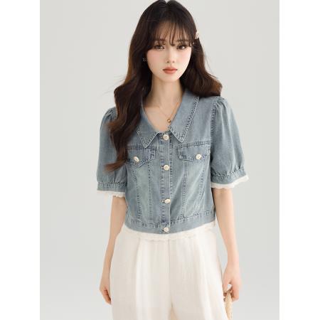 BY13368# 新款牛仔外套短袖时尚小个子宽松显瘦休闲百搭短款上衣 服裝批發女裝批發服飾貨源