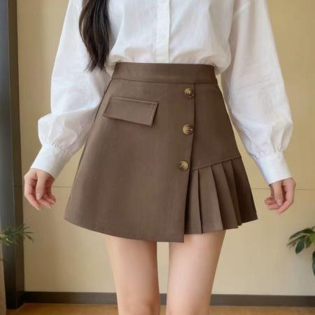 BY13371# 春夏新款高腰短裙显瘦黑色不规则裙子包臀a字裙百褶半身裤裙 服裝批發女裝批發服飾貨源