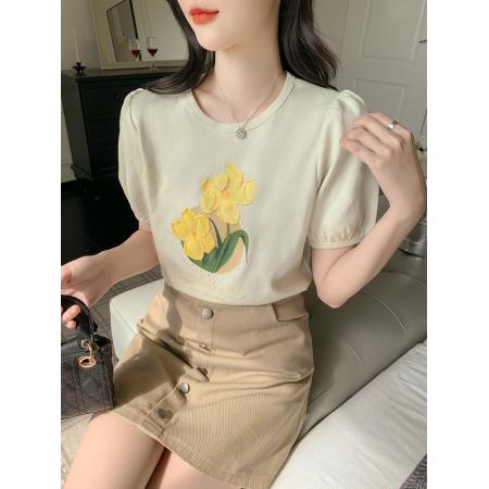 BY13379# 夏季新款时尚圆领宽松印花短袖t恤百搭女士显瘦上衣潮 服裝批發女裝批發服飾貨源