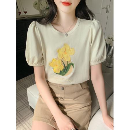 BY13379# 夏季新款时尚圆领宽松印花短袖t恤百搭女士显瘦上衣潮 服裝批發女裝批發服飾貨源