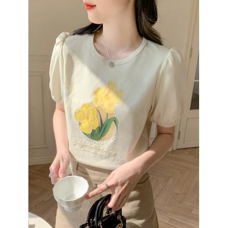 BY13379# 夏季新款时尚圆领宽松印花短袖t恤百搭女士显瘦上衣潮 服裝批發女裝批發服飾貨源