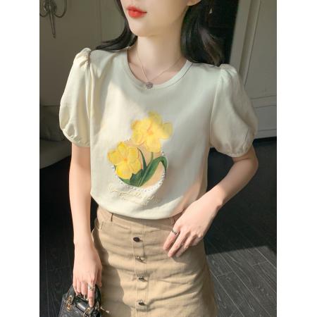 BY13379# 夏季新款时尚圆领宽松印花短袖t恤百搭女士显瘦上衣潮 服裝批發女裝批發服飾貨源