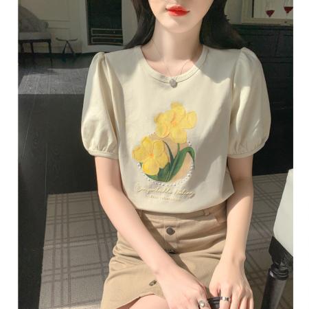 BY13379# 夏季新款时尚圆领宽松印花短袖t恤百搭女士显瘦上衣潮 服裝批發女裝批發服飾貨源