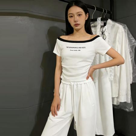 BY13381# 夏季设计感美式字母修身短款辣妹显瘦T恤上衣女 服裝批發女裝批發服飾貨源