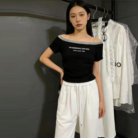 BY13381# 夏季设计感美式字母修身短款辣妹显瘦T恤上衣女 服裝批發女裝批發服飾貨源