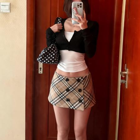 BY13382# 夏季绝美巨好看a字半身裙女低腰格子包臀裙子小个子短裙 服裝批發女裝批發服飾貨源