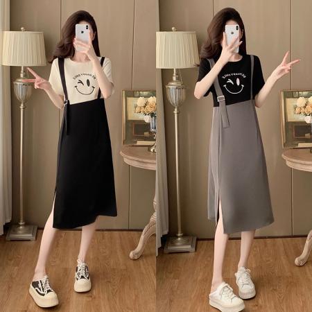 BY13388# 新款夏季大码女装连衣裙小众别致设计感假两件背带裙 服裝批發女裝批發服飾貨源