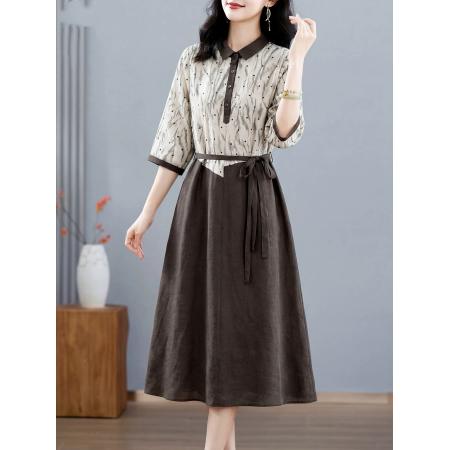 BY13391# 法式连衣裙女夏季新款阔太太高端亚麻收腰裙子 服裝批發女裝批發服飾貨源