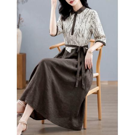 BY13391# 法式连衣裙女夏季新款阔太太高端亚麻收腰裙子 服裝批發女裝批發服飾貨源