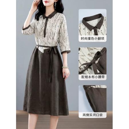 BY13391# 法式连衣裙女夏季新款阔太太高端亚麻收腰裙子 服裝批發女裝批發服飾貨源