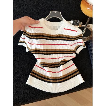 BY13395# 原创春夏季新款上新淑条设计感纹理气质风百搭修身针织衫女潮 服裝批發女裝批發服飾貨源