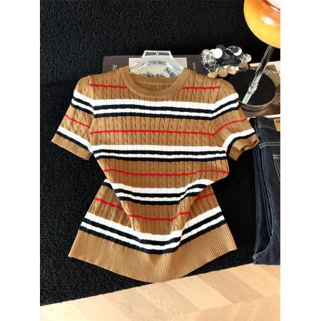 BY13395# 原创春夏季新款上新淑条设计感纹理气质风百搭修身针织衫女潮 服裝批發女裝批發服飾貨源