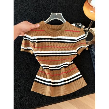 BY13395# 原创春夏季新款上新淑条设计感纹理气质风百搭修身针织衫女潮 服裝批發女裝批發服飾貨源