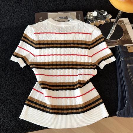 BY13395# 原创春夏季新款上新淑条设计感纹理气质风百搭修身针织衫女潮 服裝批發女裝批發服飾貨源