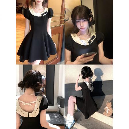 BY13402# THETURE心动小礼裙生日裙miu系法式泡泡袖连衣裙小黑裙收腰显瘦女 服裝批發女裝批發服飾貨源