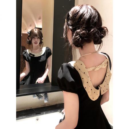 BY13402# THETURE心动小礼裙生日裙miu系法式泡泡袖连衣裙小黑裙收腰显瘦女 服裝批發女裝批發服飾貨源