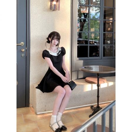 BY13402# THETURE心动小礼裙生日裙miu系法式泡泡袖连衣裙小黑裙收腰显瘦女 服裝批發女裝批發服飾貨源