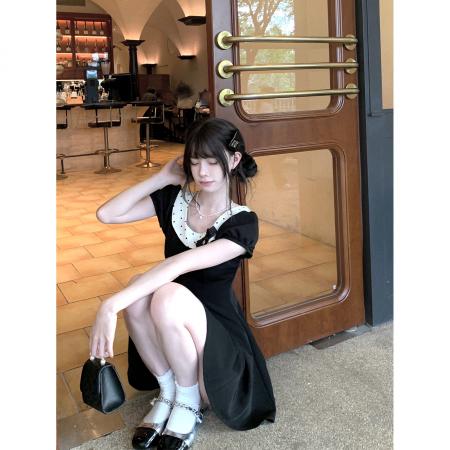 BY13402# THETURE心动小礼裙生日裙miu系法式泡泡袖连衣裙小黑裙收腰显瘦女 服裝批發女裝批發服飾貨源