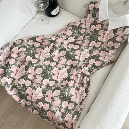 BY13404# RECIT玫瑰油画衬衫领无袖连衣裙女春夏千金风蓬蓬修身收腰背心裙 服裝批發女裝批發服飾貨源