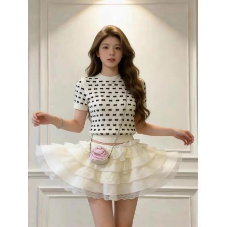 BY13406# 夏季纯欲甜辣妹白色针织短袖t恤女设计感小众巨好看修身正肩上衣 服裝批發女裝批發服飾貨源