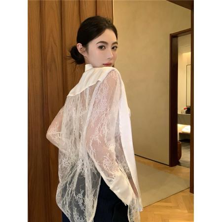 BY13430# 新款拼接亮片蕾丝西服领薄外套时尚醋酸防晒西服女 服裝批發女裝批發服飾貨源