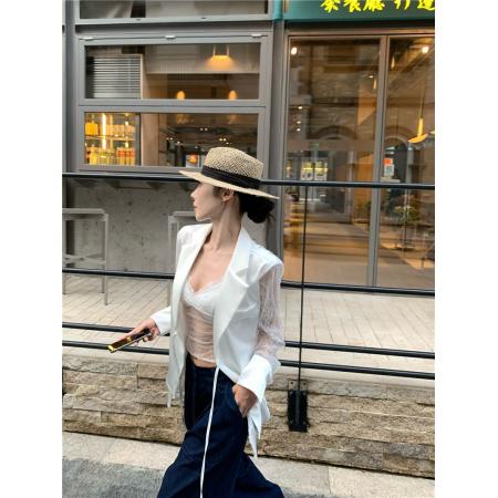 BY13430# 新款拼接亮片蕾丝西服领薄外套时尚醋酸防晒西服女 服裝批發女裝批發服飾貨源