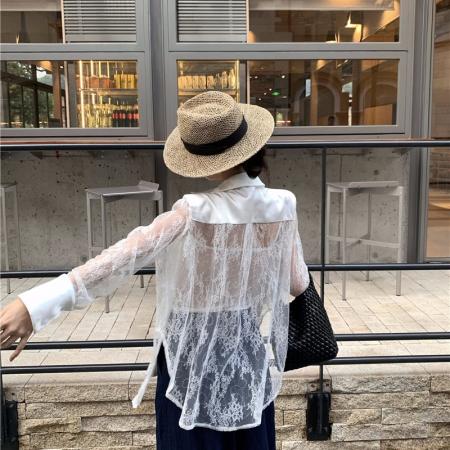 BY13430# 新款拼接亮片蕾丝西服领薄外套时尚醋酸防晒西服女 服裝批發女裝批發服飾貨源