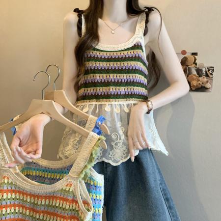 BY13435# 新版韩风设计感钩花镂空拼接背心针织衫 服裝批發女裝批發服飾貨源