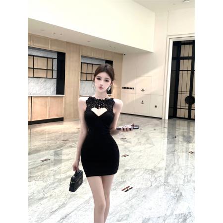 BY13446# 黑天使性感御姐风纯欲蕾丝私服连衣裙抹胸裙自带胸垫 服裝批發女裝批發服飾貨源