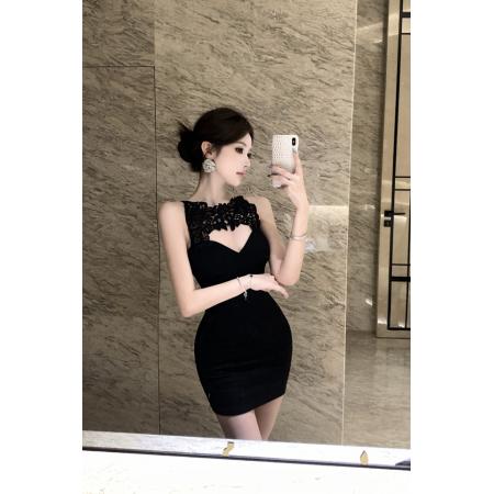 BY13446# 黑天使性感御姐风纯欲蕾丝私服连衣裙抹胸裙自带胸垫 服裝批發女裝批發服飾貨源