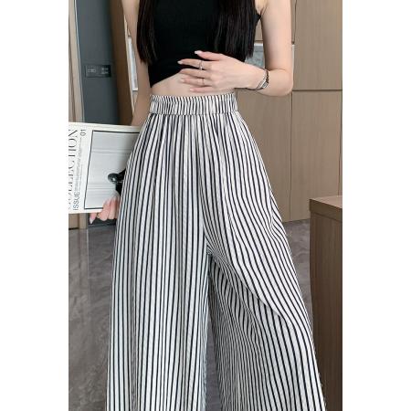 BY13450# 时尚条纹山本阔腿裤子女夏季薄款新款遮胯显瘦大脚九分裤裙 服裝批發女裝批發服飾貨源