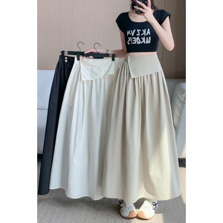 BY13451# 不规则褶皱半身裙女夏季新款气质收腰遮胯显瘦大裙摆A字长裙 服裝批發女裝批發服飾貨源