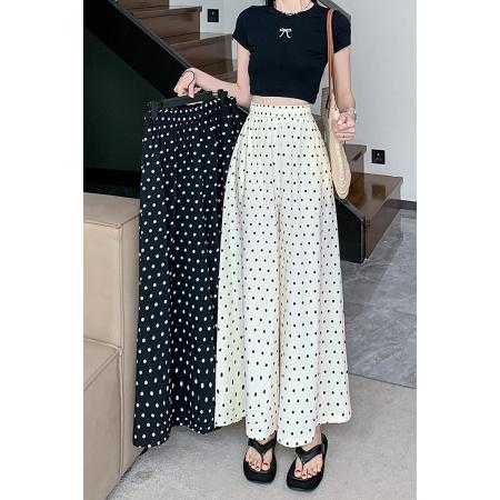 BY13452# 杏色圆点阔腿山本裙裤女夏季薄款新款高腰波点休闲裤九分裤裙 服裝批發女裝批發服飾貨源