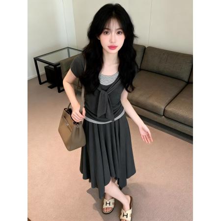 BY13454# 新款洋气设计感披肩收腰显瘦上衣+松紧腰不对称半身裙套装女 服裝批發女裝批發服飾貨源