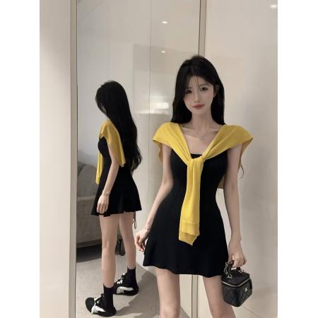 BY13455# 新款小个子收腰显瘦背心连衣裙女，带胸垫+披肩 服裝批發女裝批發服飾貨源