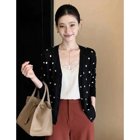 BY13472# 早春薄款长袖t恤女新款夏季宽松慵懒风波点天丝防晒罩衫上衣 服裝批發女裝批發服飾貨源