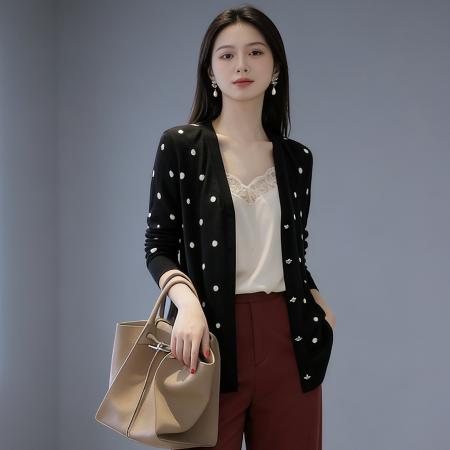 BY13472# 早春薄款长袖t恤女新款夏季宽松慵懒风波点天丝防晒罩衫上衣 服裝批發女裝批發服飾貨源