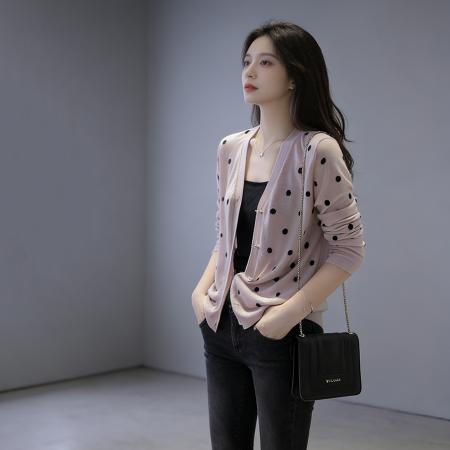 BY13472# 早春薄款长袖t恤女新款夏季宽松慵懒风波点天丝防晒罩衫上衣 服裝批發女裝批發服飾貨源