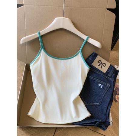 BY13474# 不减蝴蝶撞色吊带背心女带胸垫内搭外穿甜辣妹短款无袖上衣 服裝批發女裝批發服飾貨源