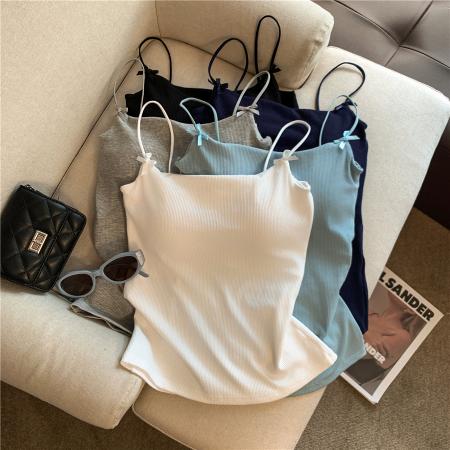 BY13475# 不减韩系纯欲蝴蝶结吊带背心女带胸垫百搭显瘦高弹无袖上衣 服裝批發女裝批發服飾貨源