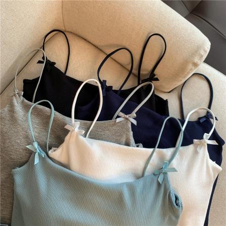 BY13475# 不减韩系纯欲蝴蝶结吊带背心女带胸垫百搭显瘦高弹无袖上衣 服裝批發女裝批發服飾貨源