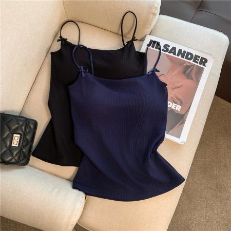 BY13475# 不减韩系纯欲蝴蝶结吊带背心女带胸垫百搭显瘦高弹无袖上衣 服裝批發女裝批發服飾貨源