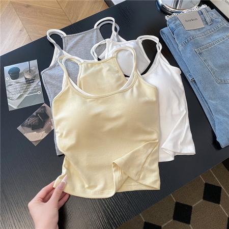 BY13476# 不减韩系假两件吊带背心女带胸垫内搭外穿休闲显瘦无袖上衣 服裝批發女裝批發服飾貨源