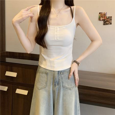 BY13478# 不减韩系纯欲撞色吊带背心女带胸垫内搭外穿设计感无袖上衣 服裝批發女裝批發服飾貨源