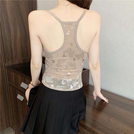 BY13479# 不减闪闪蝴蝶辣妹性感吊带背心女带胸垫内搭外穿美背上衣 服裝批發女裝批發服飾貨源