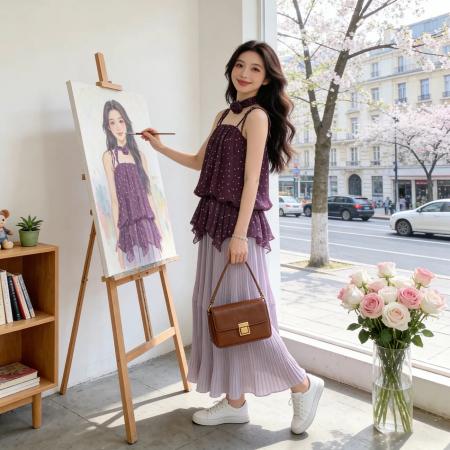 BY13485# 初夏独特绝美小套装女新款度假波点吊带背心百褶半身裙两件套漂亮 服裝批發女裝批發服飾貨源